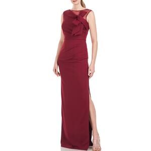 NWT JS Collection Kirsten Neckline Bow Gown in Deep Red